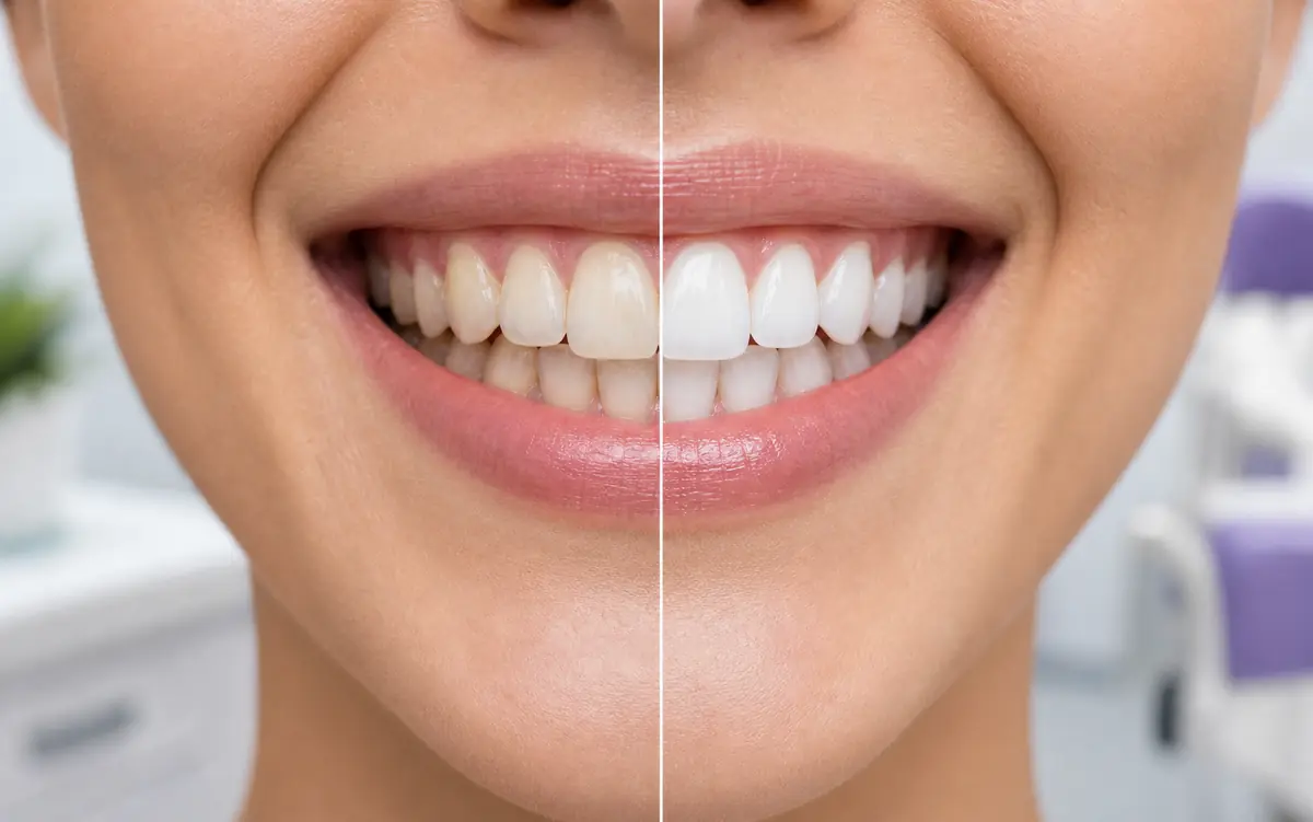 Ilustración referencial de una sonrisa luego de limpieza y blanqueamiento dental